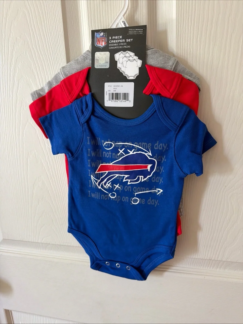 Buffalo Bills NFL Team Apparel 3 Piece Creeper Set 0-3 Months.  New